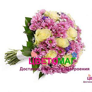 Свадебный букет "Знакомство" из хризантем и белых роз
