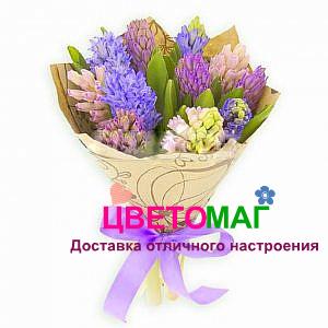 Букет из 11 белых, синих и розовых гиацинтов