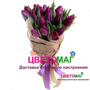 Букет из 21 фиолетового тюльпана
