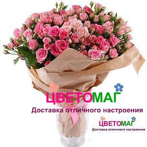 Букет из 21  розовой кустовой розы