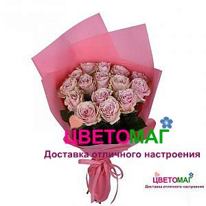 Букет 15 розовых роз Pink Mondial 50 см (Эквадор)